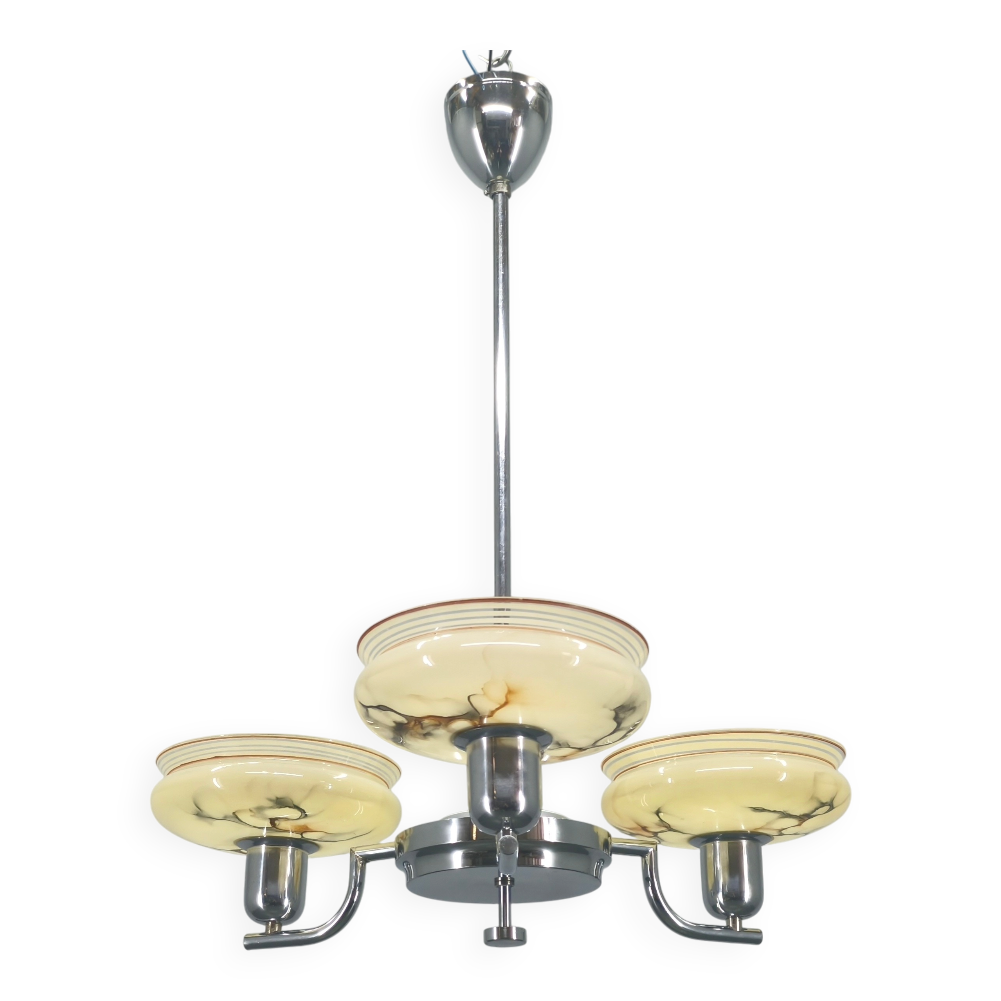 Art Deco Chandelier by Napako, Chrome & Marble Glass, 1930s