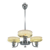 Chandelier Art Déco par Napako, chrome et verre marbré, années 1930
