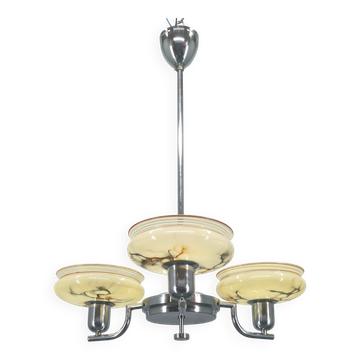 Art Deco Chandelier by Napako, Chrome & Marble Glass, 1930s