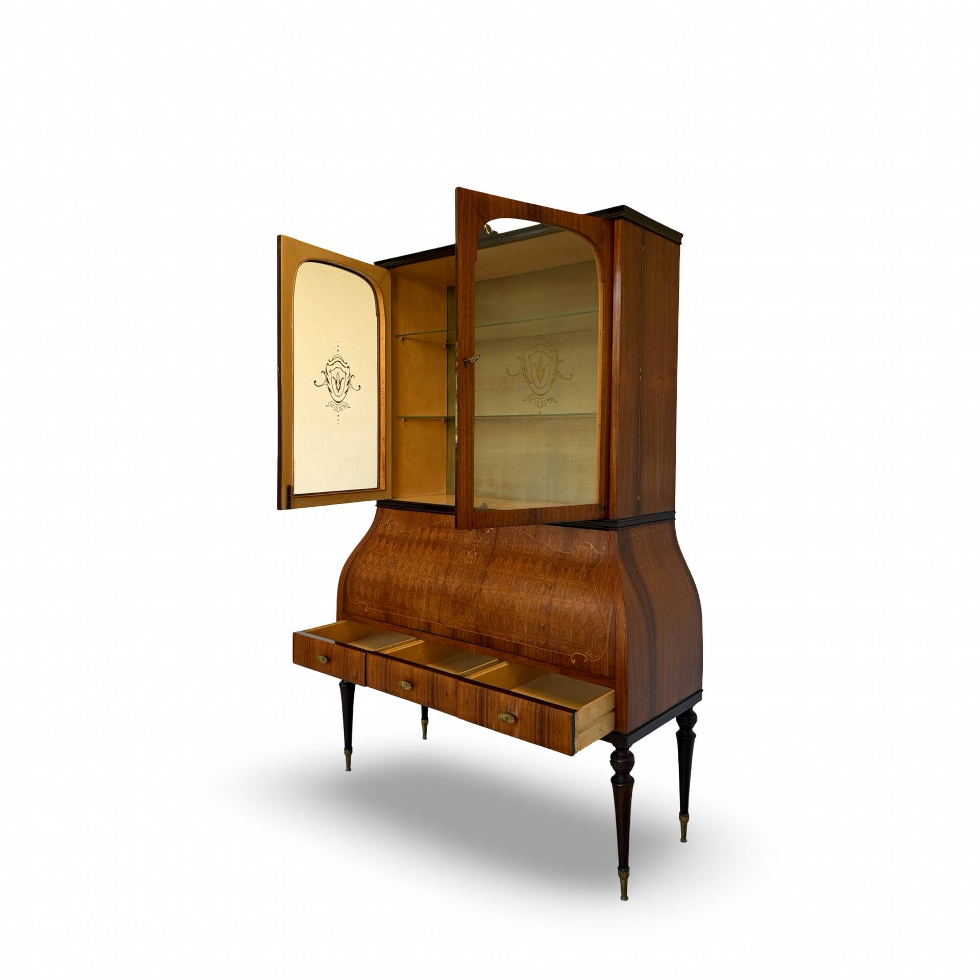 Secretary credenza in marquetry in the Italian Louis XV style from the mid-century, 1960.