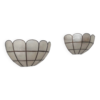 Pair of vintage mother-of-pearl wall lights, France 1970s