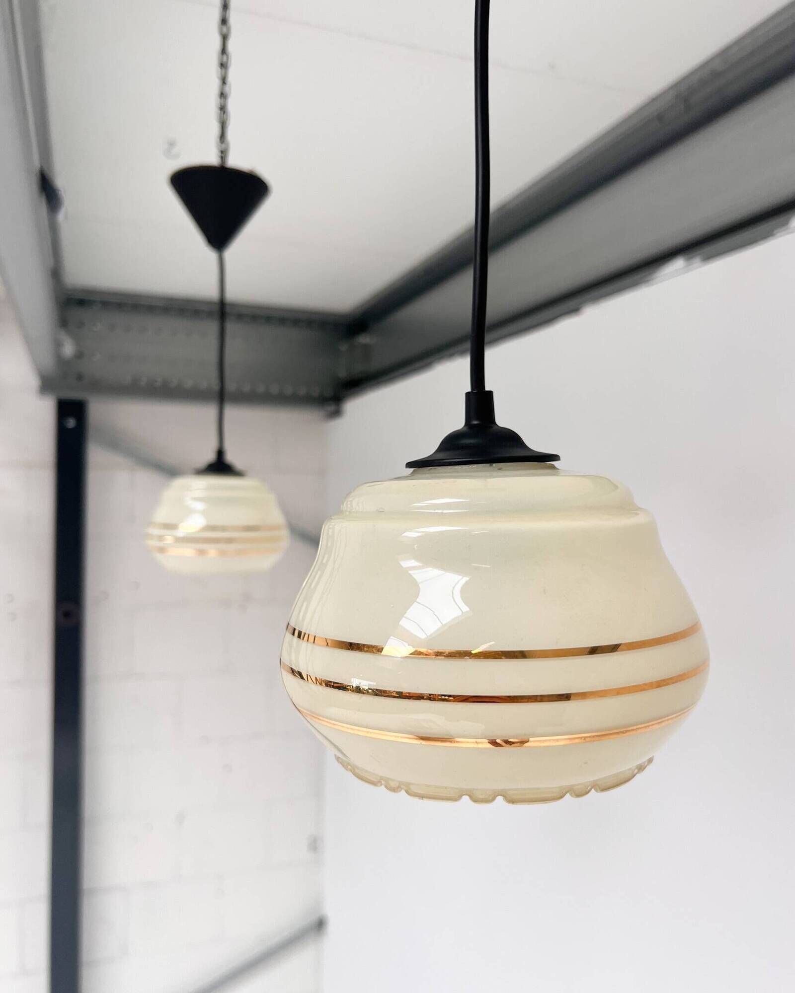 Set of 2 vintage beige round ceiling lamps, 1960s