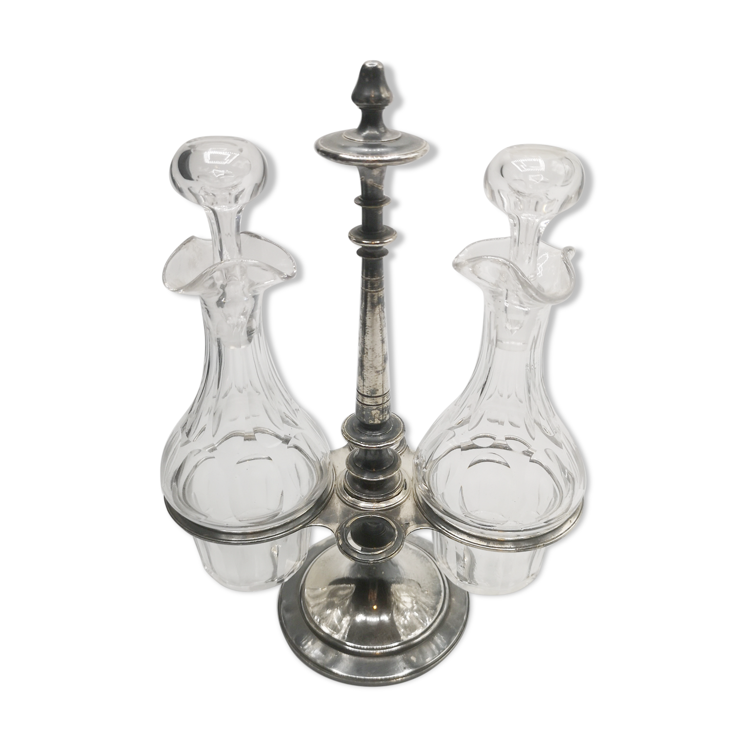 Christofle oil and vinegar server in crystal and silver metal