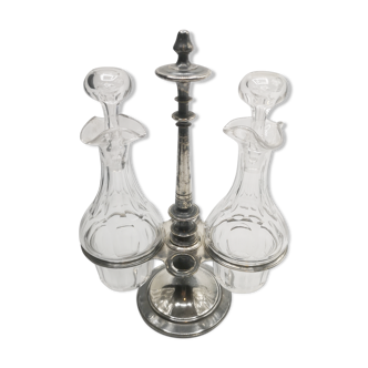 Christofle oil and vinegar server in crystal and silver metal