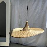 Small suspension, rattan luminaire in hat shape D:60cm