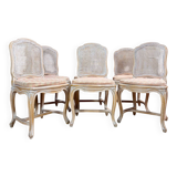 Set of six Louis XV style lacquered wood caned chairs