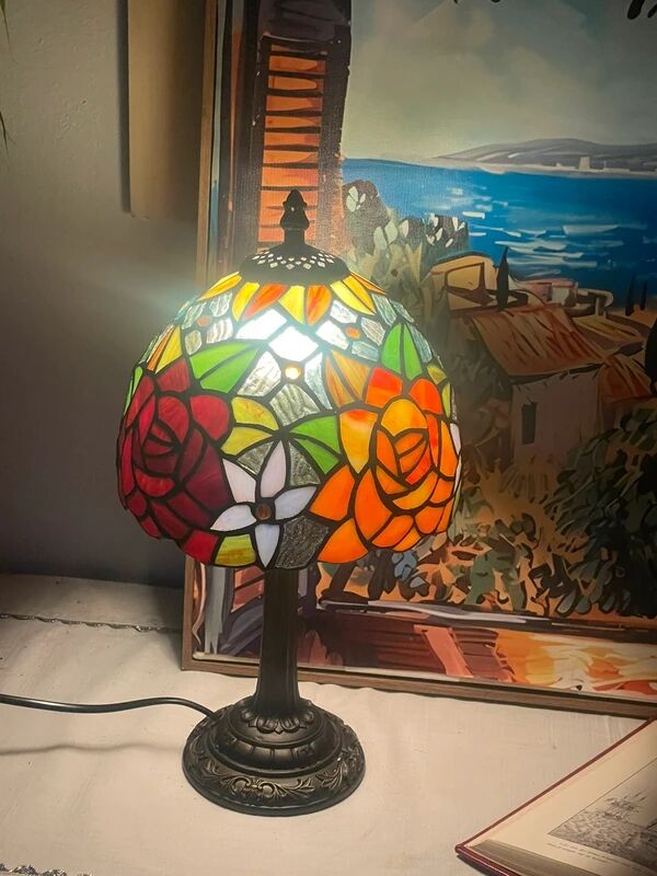 Tiffany style lamp vintage colourful flowers