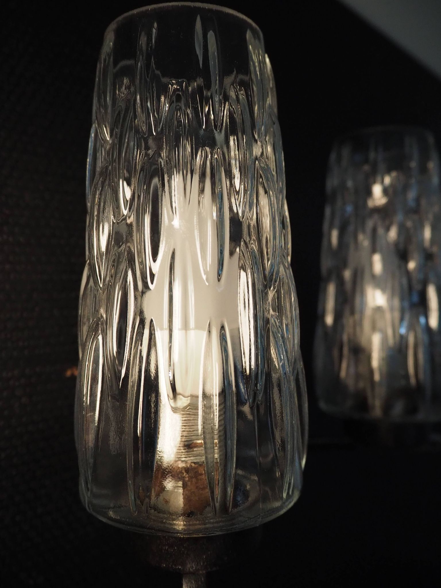 Pair of wall lights from the 1950s-1960s with a push button switch.