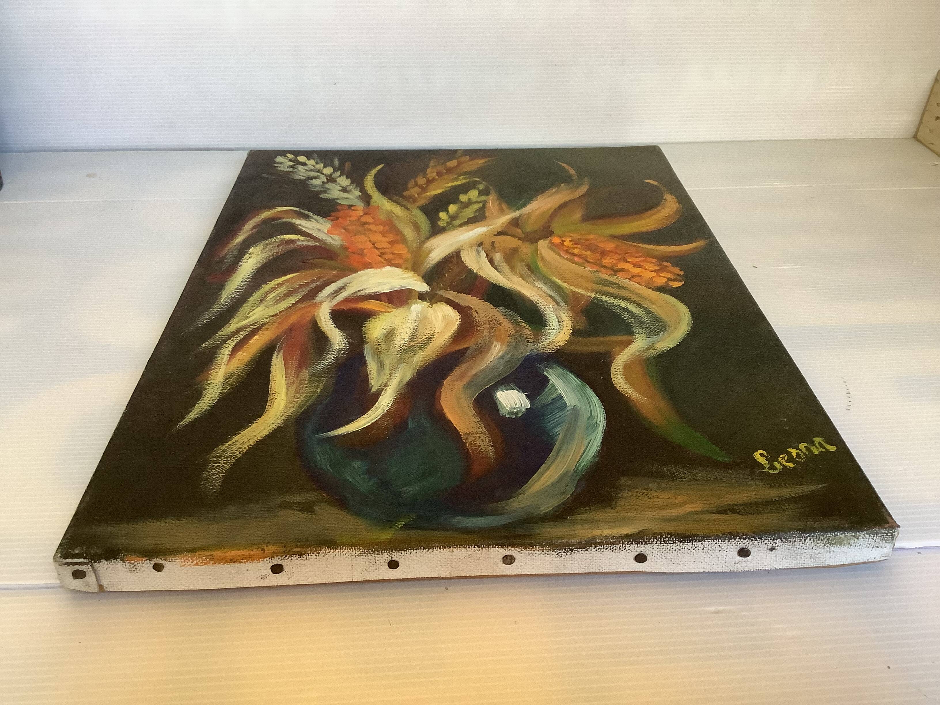 Still life bouquet painting oil on canvas signed