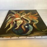 Still life bouquet painting oil on canvas signed