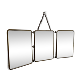 Miroir vintage 1930 triptyque de barbier lézard brun Art Déco - 26 x 61 cm
