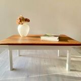 Restored antique coffee table – Natural oak and cream legs