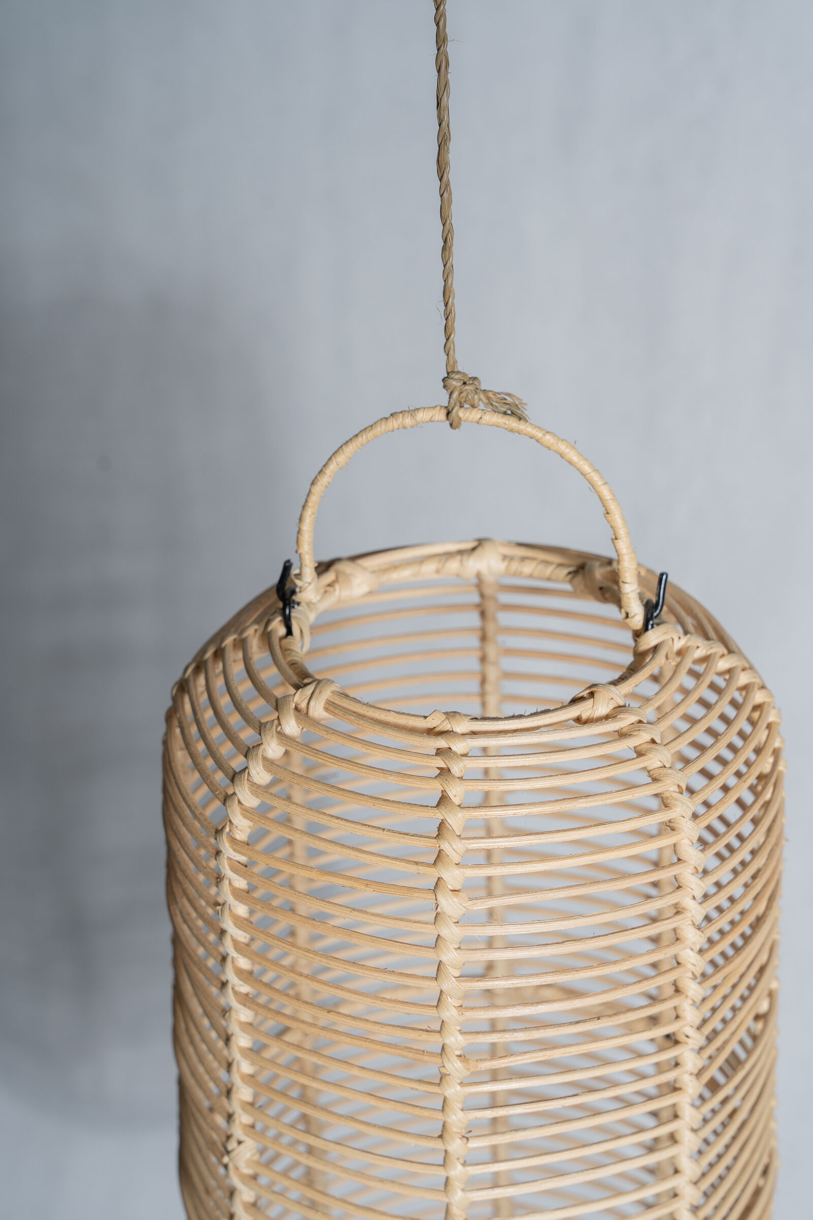 Large lantern-shaped rattan pendant lamp H50 D24