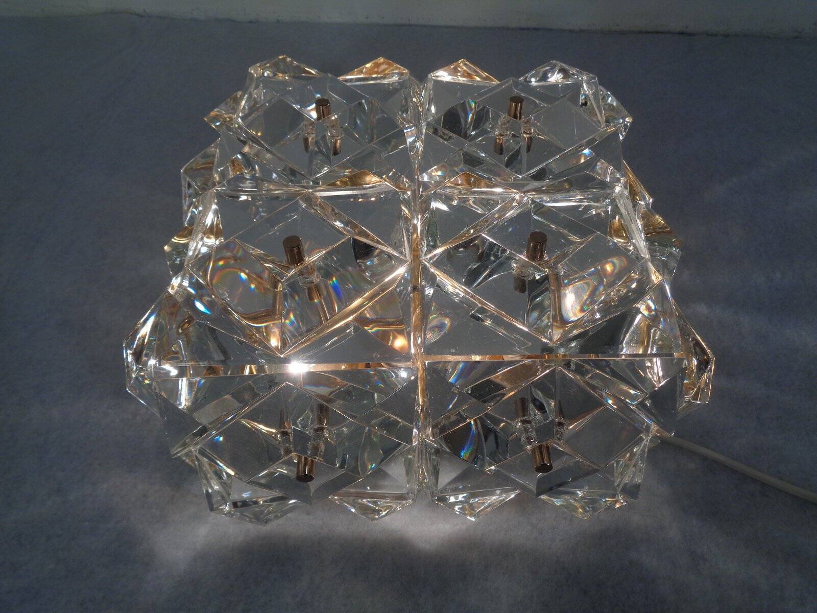 Gold-Plated & Crystal Glass Flush Mount Light from Kinkeldey, 1970s