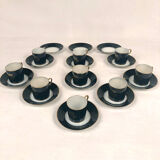 Together, Limoges, Jean Pouyat cups and sub-cups blue oven background