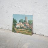 Tableau ancien peinture sur bois signée A. Challou