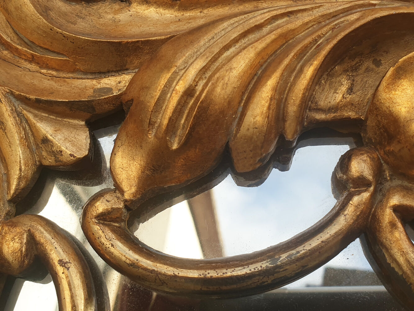 Large golden mirror baroque rocaille spirit, vintage 56x99cm