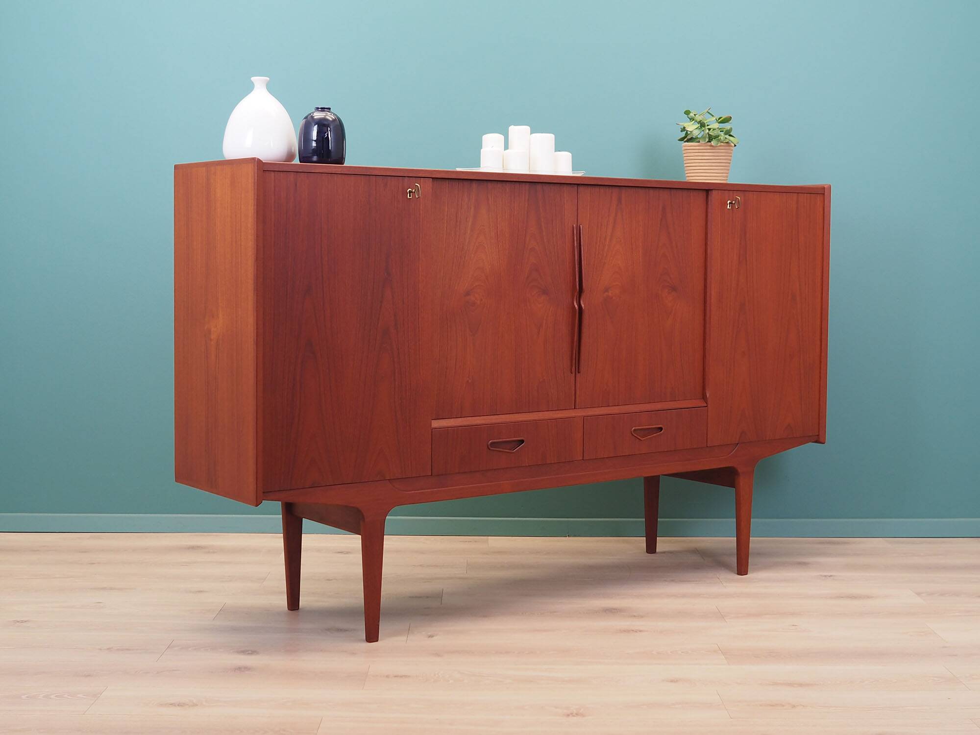 Teak highboard, Danish design, 1960s, production: Denmark