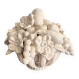 Ceramic Fruit Basket Sculpture Enamelled White 19th Century Malicorne