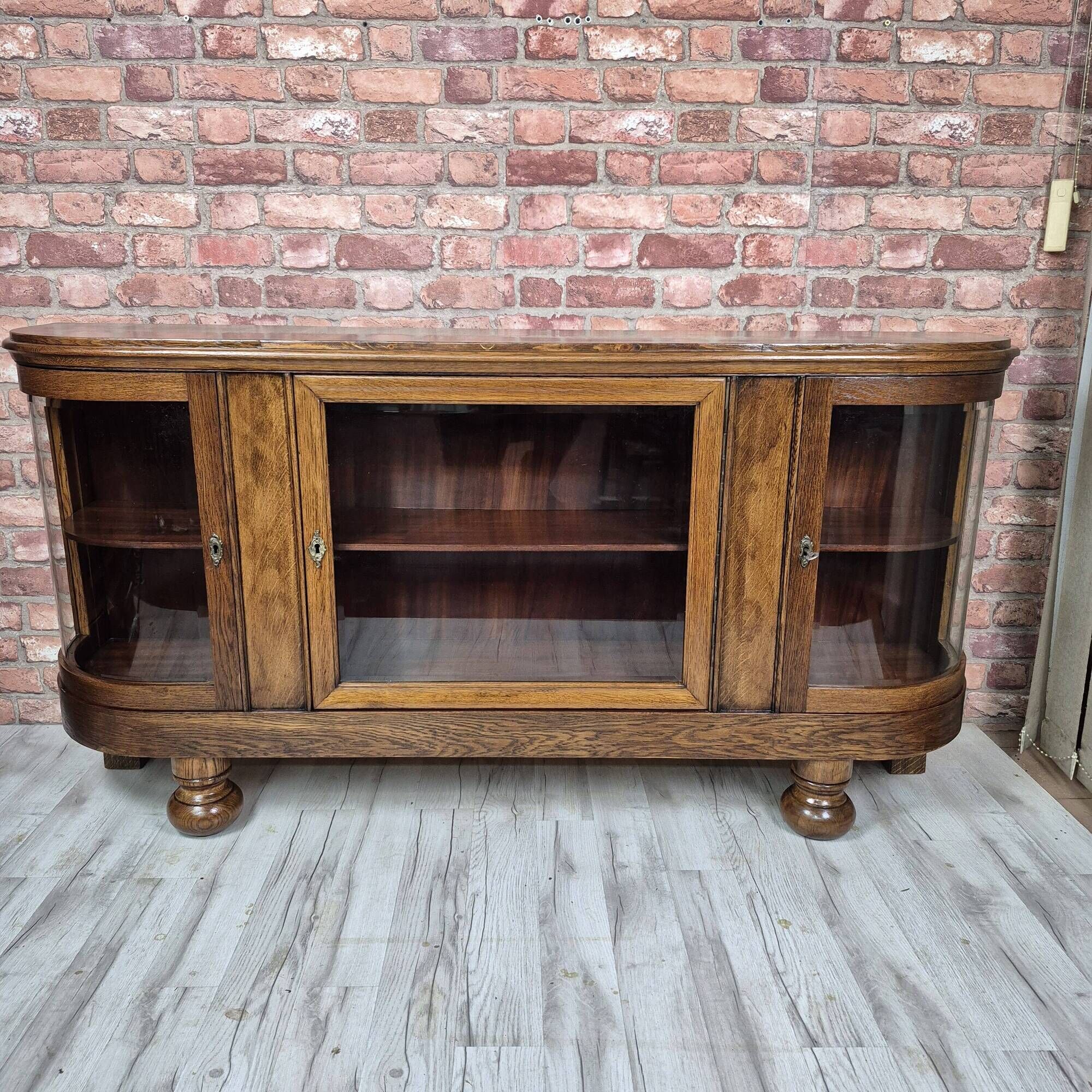 Restored Art Deco Low Display Cabinet TV Console Curved Glass 1930s