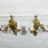 Pair of 2-light bronze wall lights, St. Louis XV