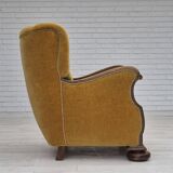1960s, Danish relax armchair, yellow-honning furniture velour, oak wood.