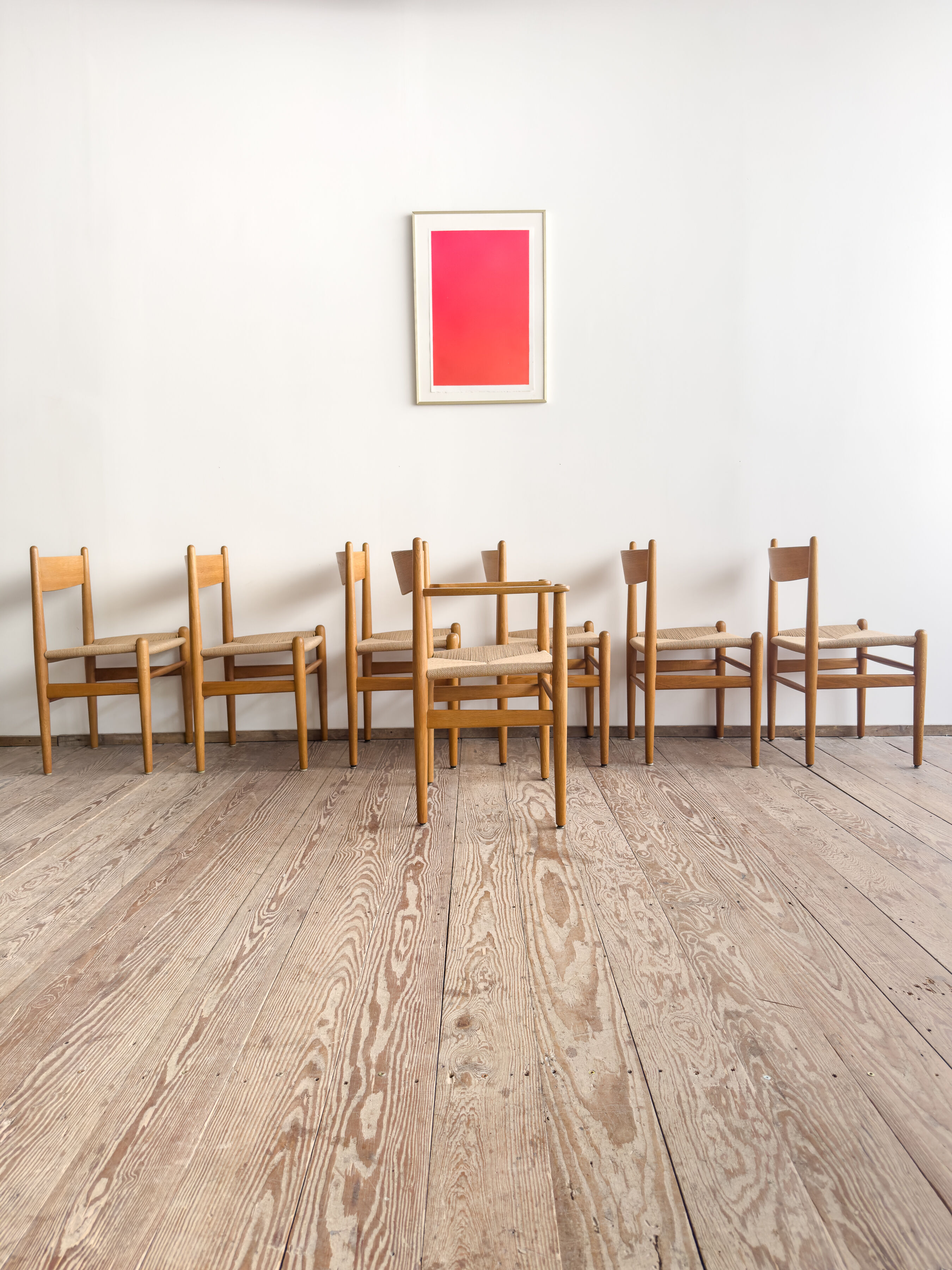 Ensemble de 6 chaises CH36 + 1 fauteuil CH37 de Hans J. Wegner en chêne
