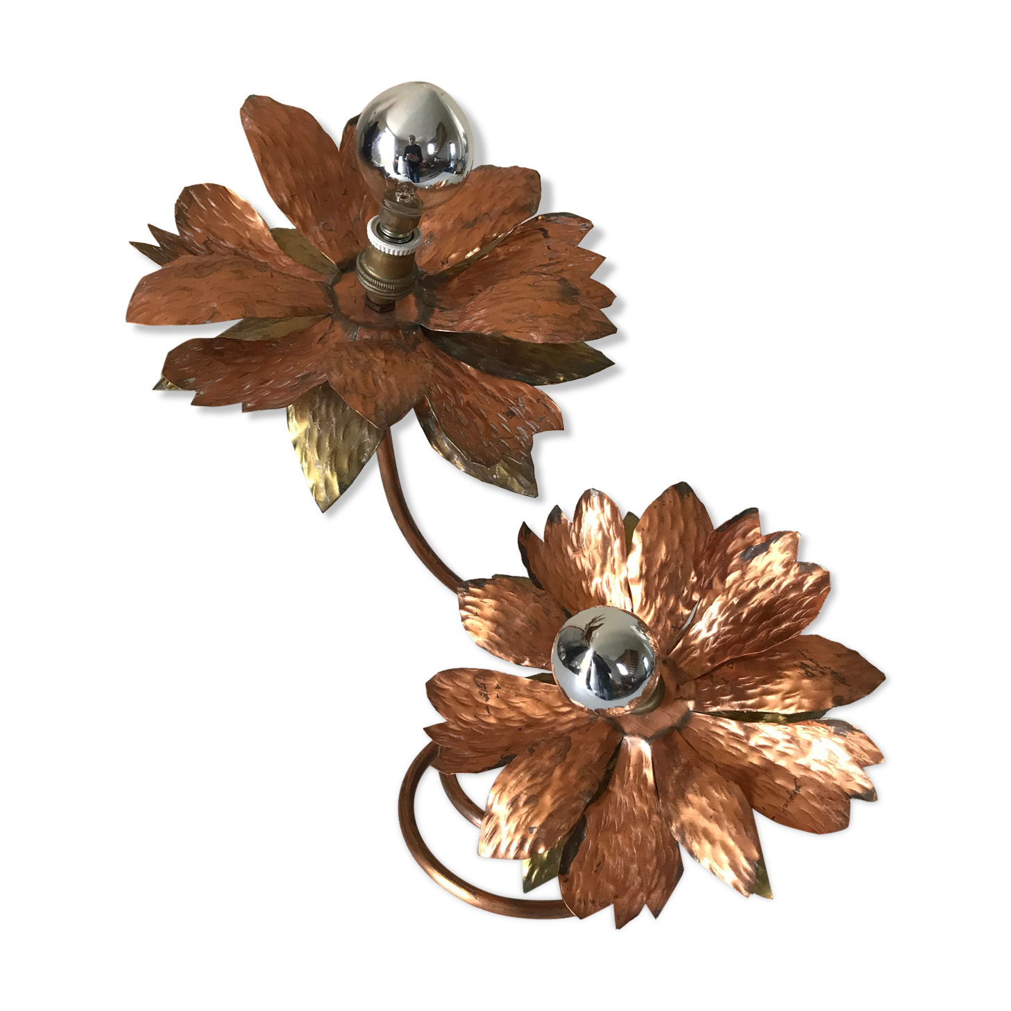 Copper lamp flowers vintage design 70s