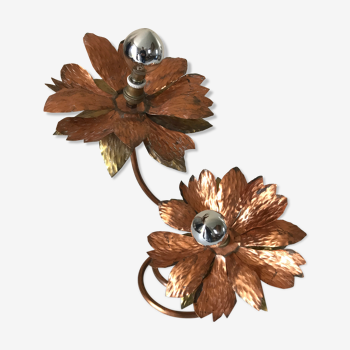 Copper lamp flowers vintage design 70s