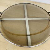 Silver metal and smoked glass tray