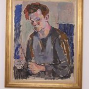 Original XL Swedish oil on canvas – portrait by Pär Thorell – dated 1955 – vintage & framed – 93 × 76 cm