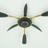 1950s mid century sputnik 3-light CEILING FIXTURE brass and dark grey metal