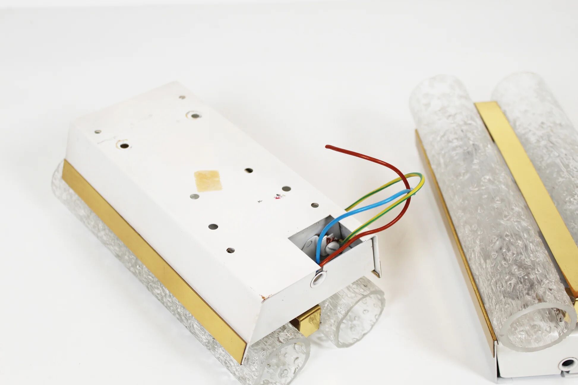 Pair of wall lamps in brass and glass by Doria Leuchten