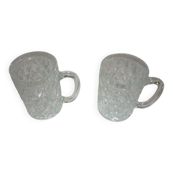 2 chopes/verres à bière losanges en verre