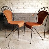 6 chaises rotin fer forgé vintage