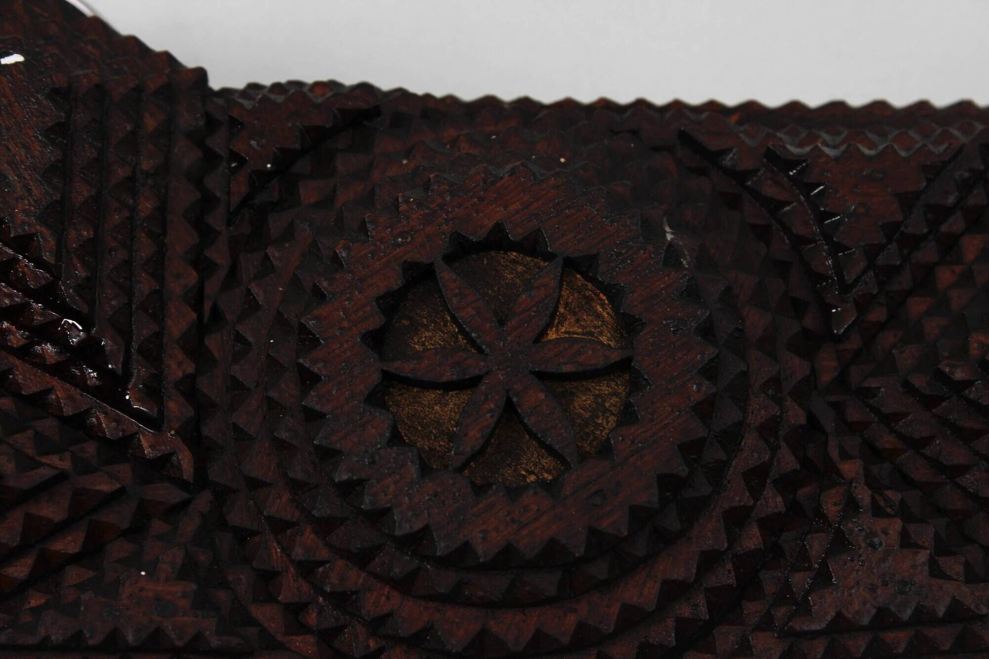 Antique Tramp Art wall mirror brutalism chip carving 1900