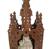 Carved wooden altar chapel shape with virgin al child h 58 cm religion
