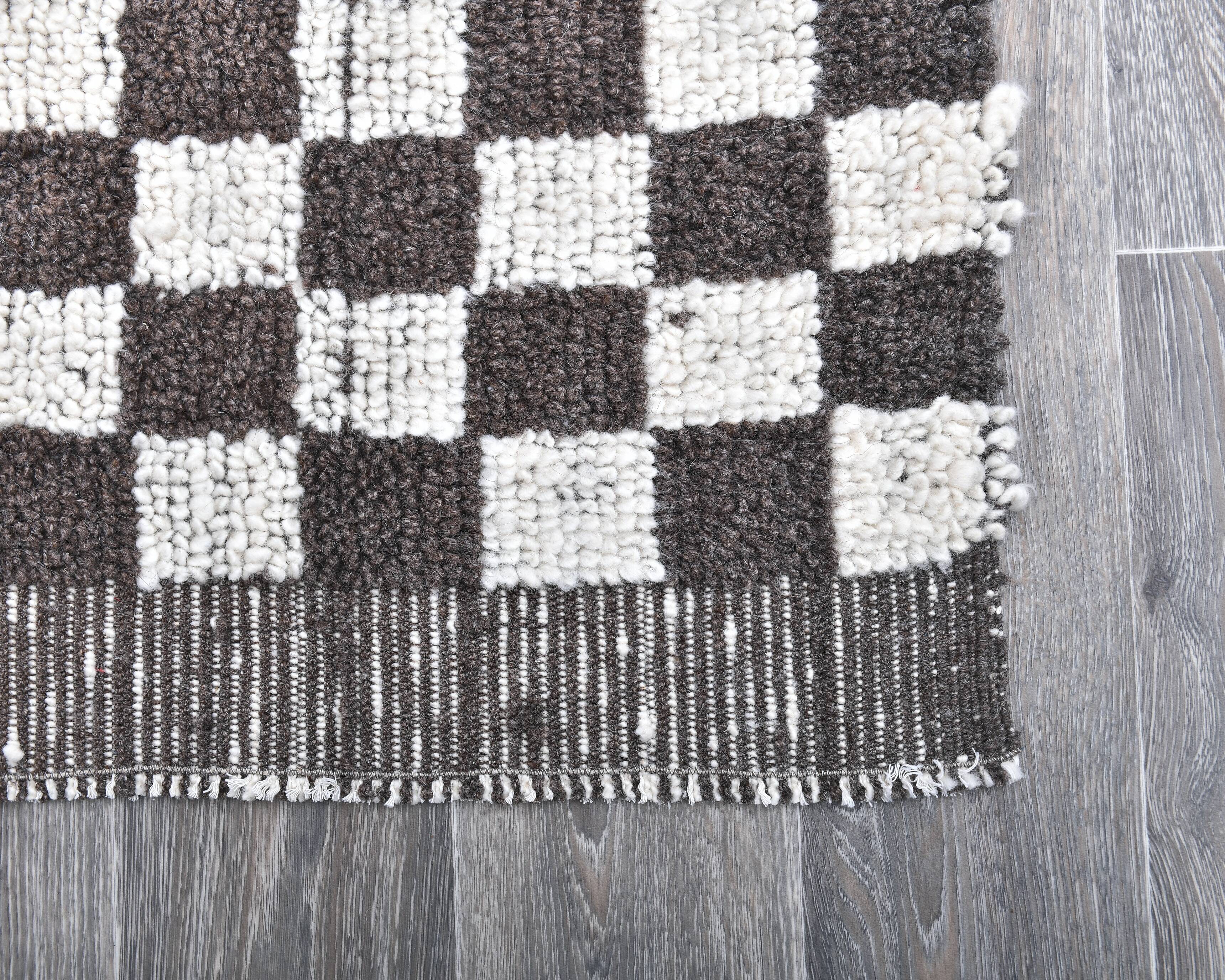 4x7 Checkered Handmade Wool Rug 137x214Cm SK 241436