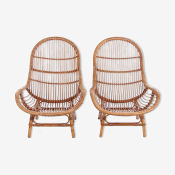 Ensemble vintage de 2 fauteuils en bambou 1960 France.