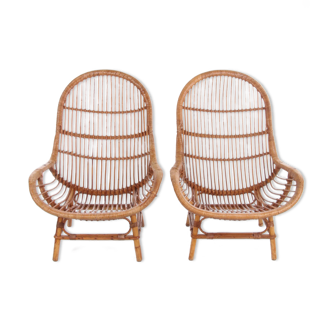 Vintage set of 2 bamboo chairs 1960 France.