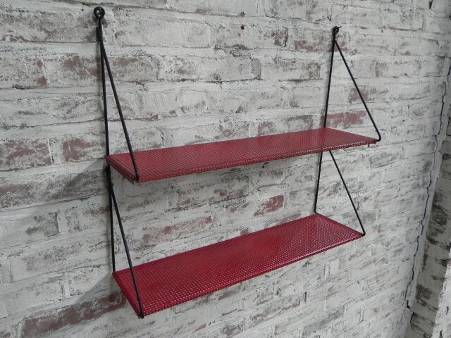 Steel wall rack with 2 shelves by Tjerk Reijenga perforated for Pilastro