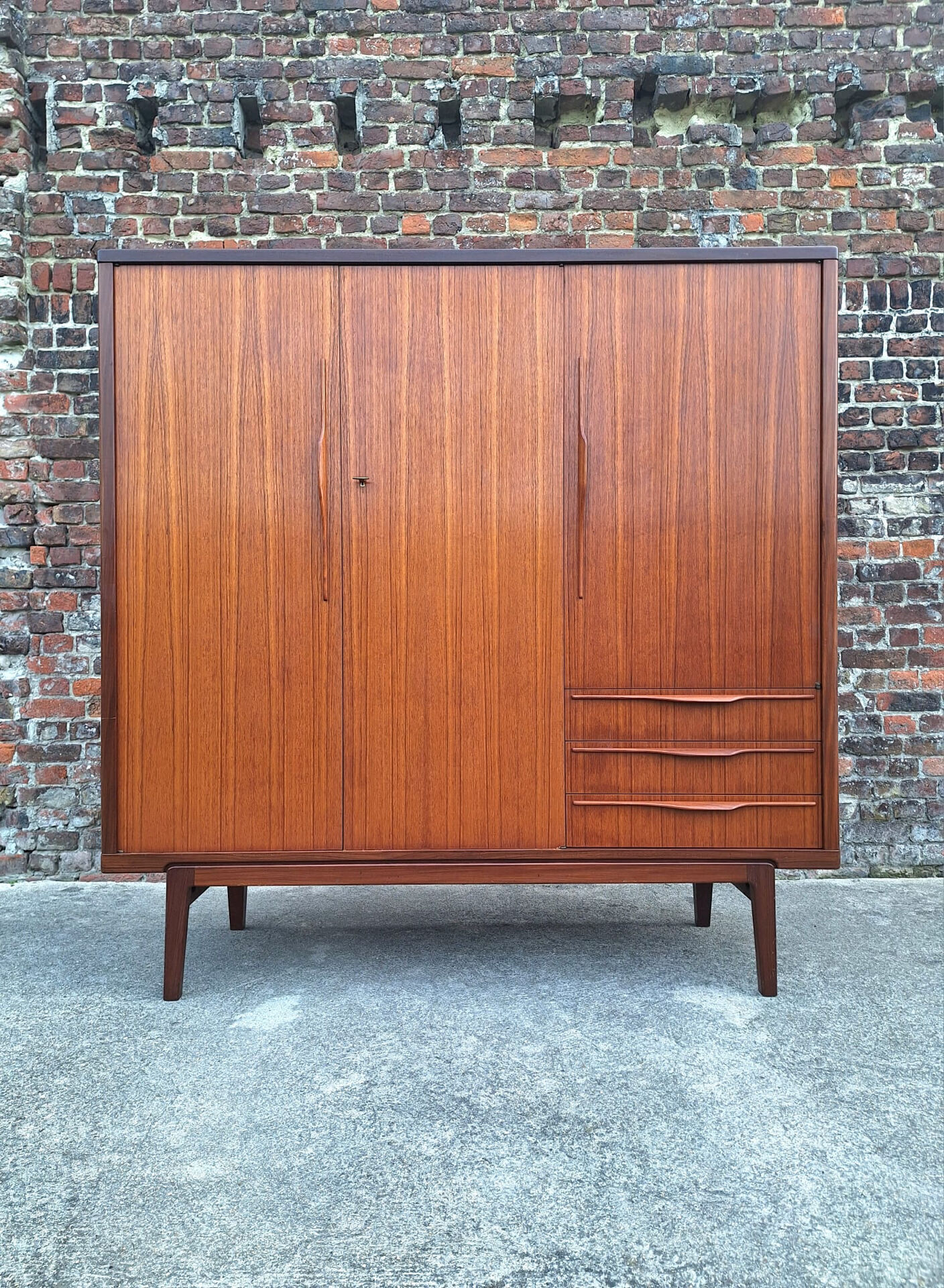 Vintage teak wardrobe, antique clothing cabinet.