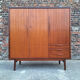 Vintage teak wardrobe, antique clothing cabinet.
