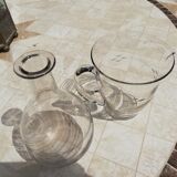 Set of a wine decanter and a glass water pitcher