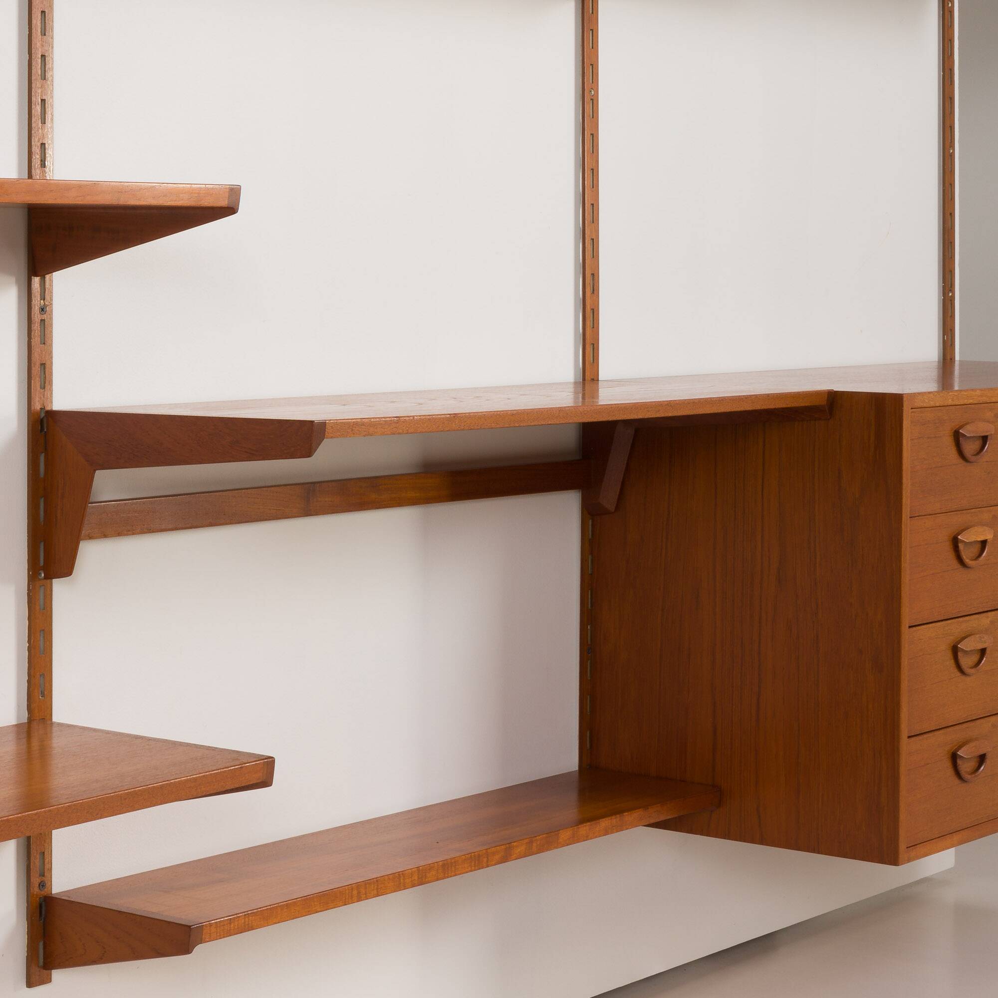 Kai Kristiansen four bay teak wall unit with a dresser, FM Mobler, Denmark