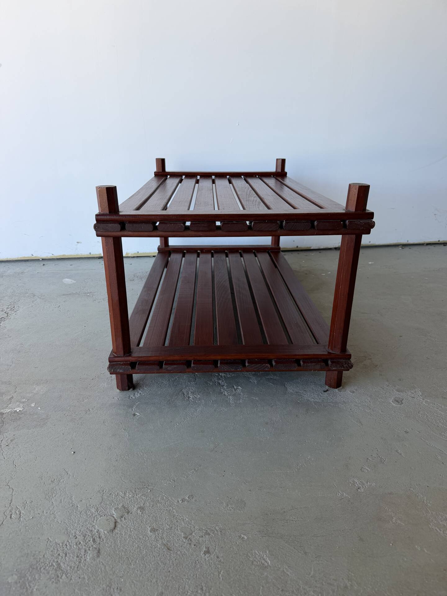 Pine slatted coffee table in vintage 1970s Scandinavian design.