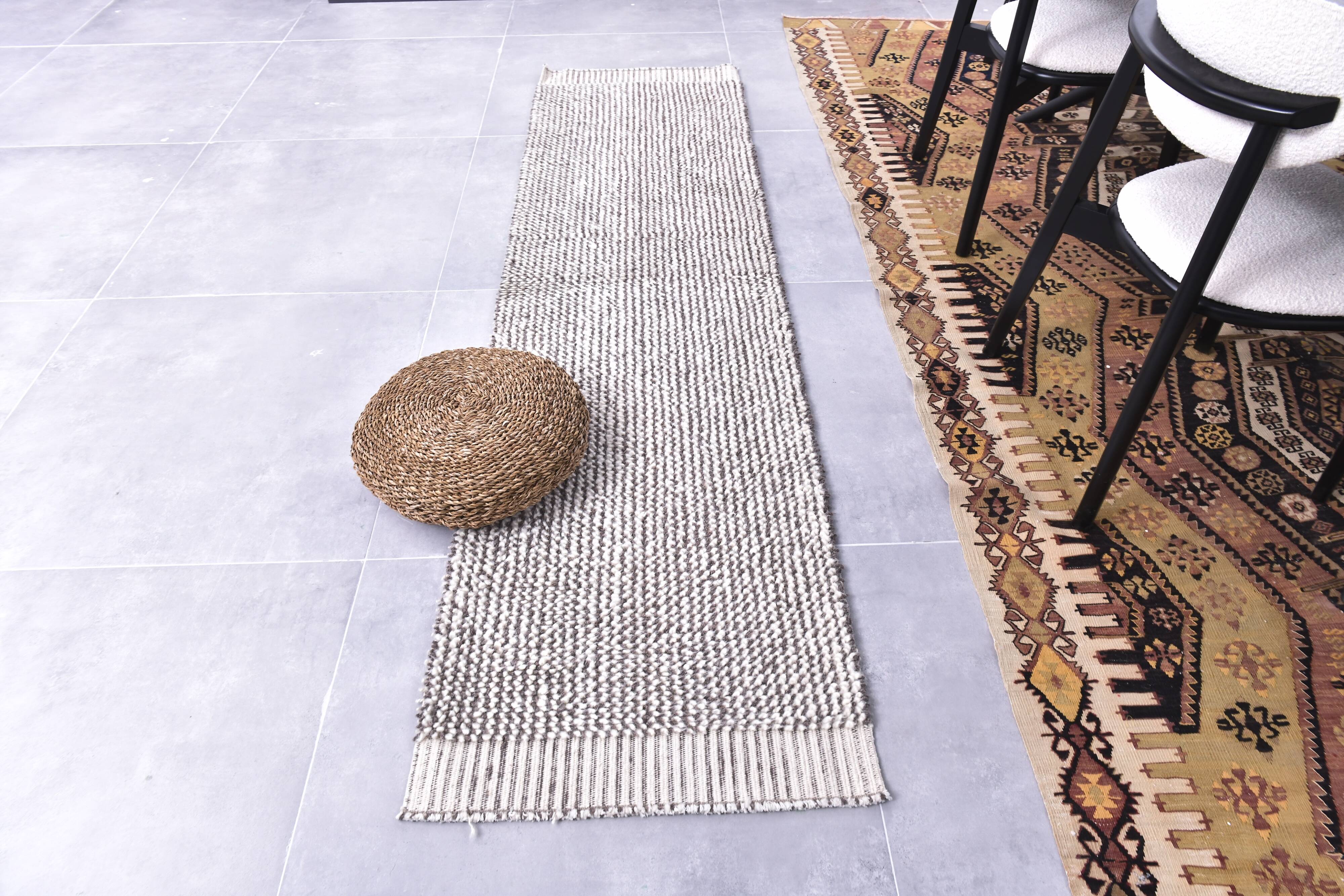 2x8 Pinstriped Handmade Wool Turkish Runner Rug, 67x250Cm