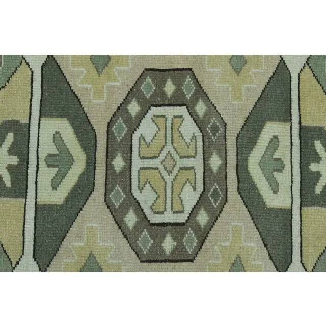 1970s vintage Turkish Oushak handmade wool cotton green area rug 164x207