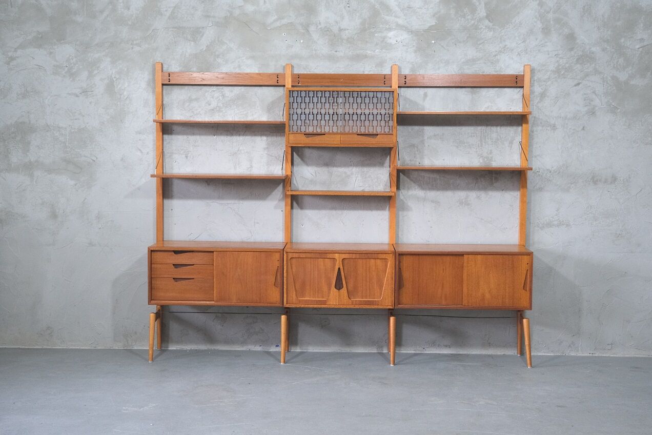 Mid-Century Modular Free Standing  Teak Wall Unit by Kjell Riise for Brodrene Jatogs, Norway, 1960s