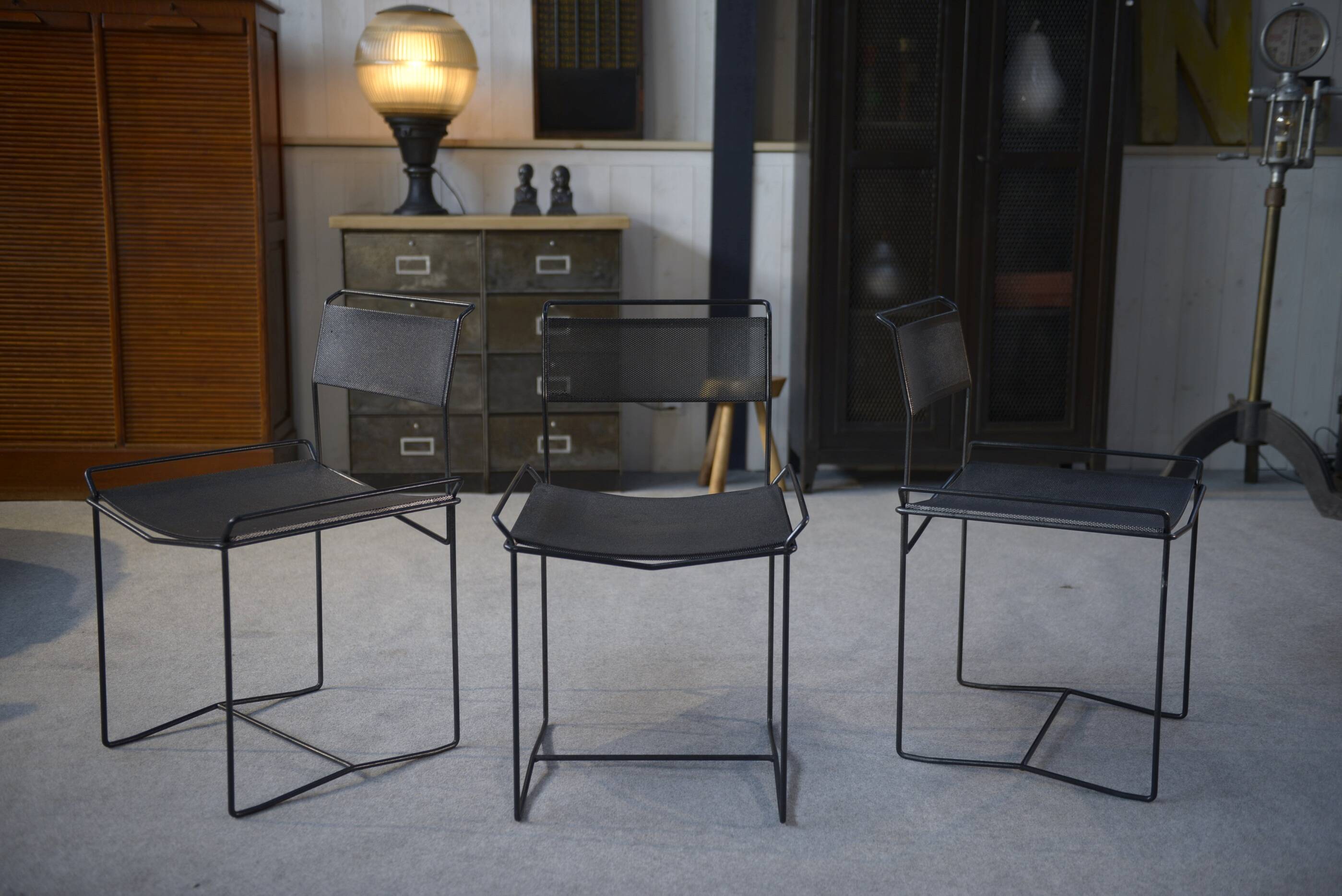 Set of 6 perforated steel chairs, 20th century design